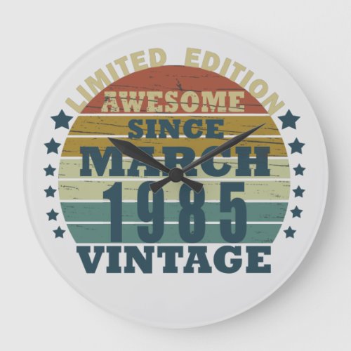 born in march 1985 vintage birthday large clock