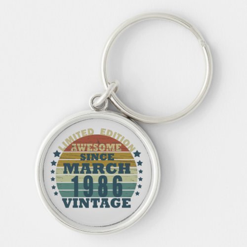 born in march 1986 vintage birthday keychain