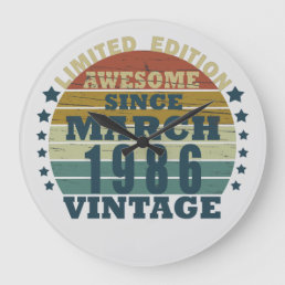 born in march 1986 vintage birthday large clock
