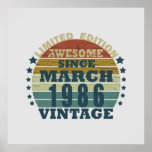 born in march 1986 vintage birthday poster<br><div class="desc">You can add some originality to your wardrobe with this original 1986 vintage sunset retro-looking birthday design with awesome colors and typography font lettering, is a great gift idea for men, women, husband, wife girlfriend, and a boyfriend who will love this one-of-a-kind artwork. The best amazing and funny holiday present...</div>