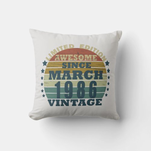 born in march 1986 vintage birthday throw pillow