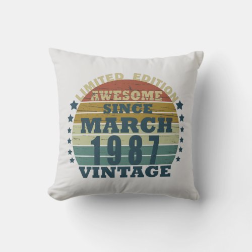 born in march 1987 vintage birthday throw pillow