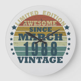 born in march 1988 vintage birthday large clock