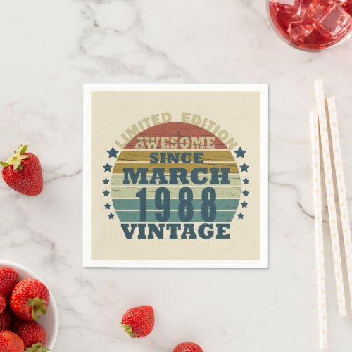 born in march 1988 vintage birthday napkins