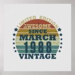 born in march 1988 vintage birthday poster<br><div class="desc">You can add some originality to your wardrobe with this original 1988 vintage sunset retro-looking birthday design with awesome colors and typography font lettering, is a great gift idea for men, women, husband, wife girlfriend, and a boyfriend who will love this one-of-a-kind artwork. The best amazing and funny holiday present...</div>
