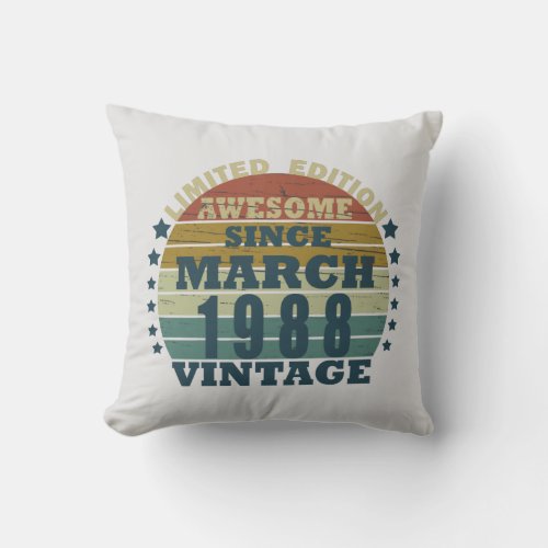 born in march 1988 vintage birthday throw pillow