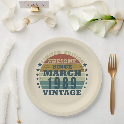 born in march 1989 vintage birthday paper plates