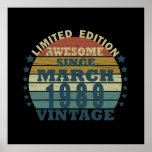 born in march 1989 vintage birthday poster<br><div class="desc">You can add some originality to your wardrobe with this original 1989 vintage sunset retro-looking birthday design with awesome colors and typography font lettering, is a great gift idea for men, women, husband, wife girlfriend, and a boyfriend who will love this one-of-a-kind artwork. The best amazing and funny holiday present...</div>