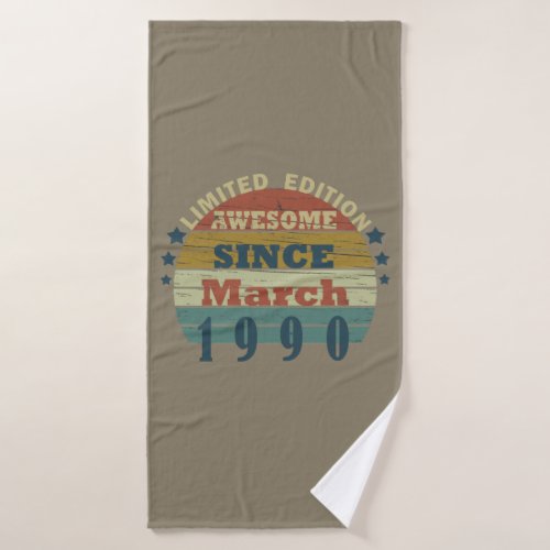 born in march 1990 vintage birthday bath towel