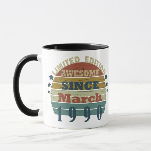 born in march 1990 vintage birthday mug