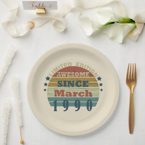 born in march 1990 vintage birthday paper plates