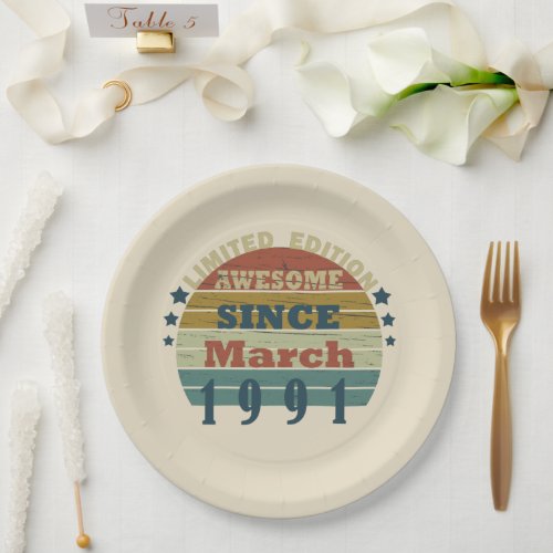born in march 1991 vintage birthday paper plates