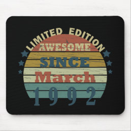 born in march 1992 vintage birthday mouse pad
