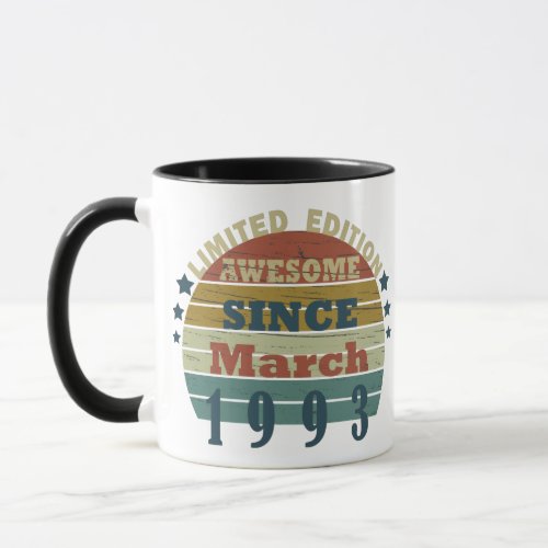 born in march 1993 vintage birthday mug