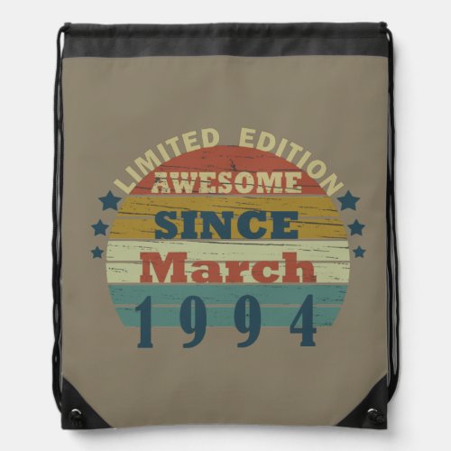born in march 1994 vintage birthday drawstring bag
