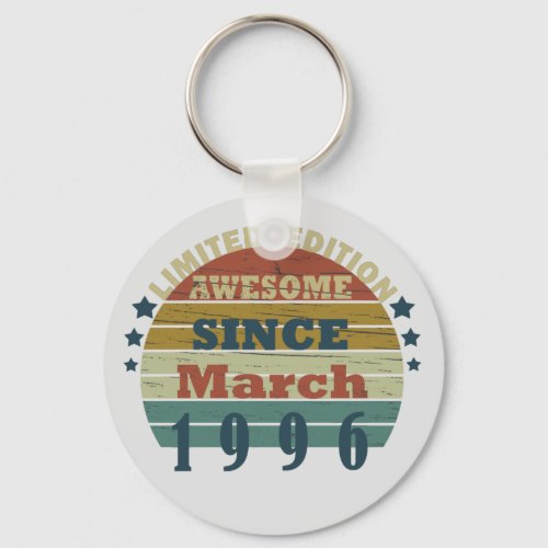 born in march 1996 vintage birthday keychain