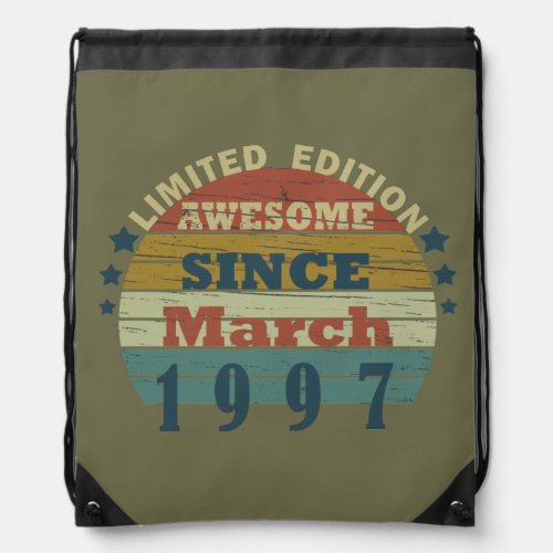 born in march 1997 vintage birthday drawstring bag