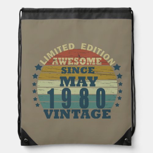 Born in may 1980 vintage birthday drawstring bag