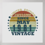 Born in may 1981 vintage birthday poster<br><div class="desc">You can add some originality to your wardrobe with this original 1981 vintage sunset retro-looking birthday design with awesome colors and typography font lettering, is a great gift idea for men, women, husband, wife girlfriend, and a boyfriend who will love this one-of-a-kind artwork. The best amazing and funny holiday present...</div>