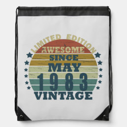 Born in may 1983 vintage birthday drawstring bag