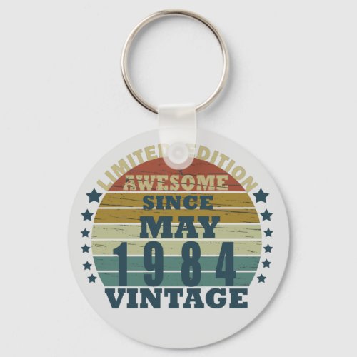 born in may 1984 vintage birthday keychain
