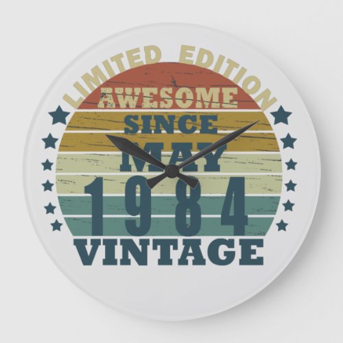 born in may 1984 vintage birthday large clock