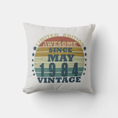 born in may 1984 vintage birthday throw pillow