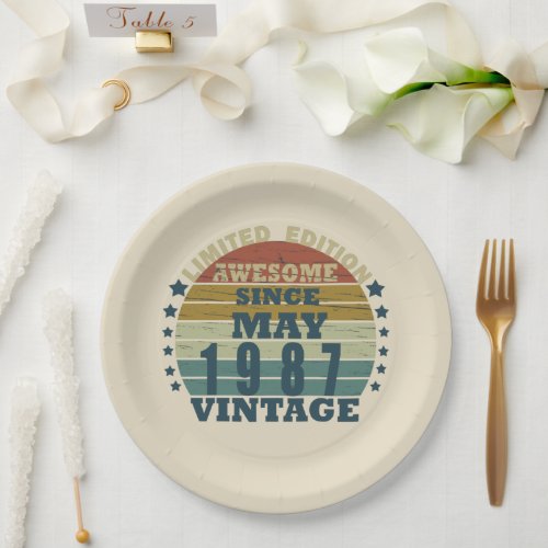born in may 1987 vintage birthday paper plates