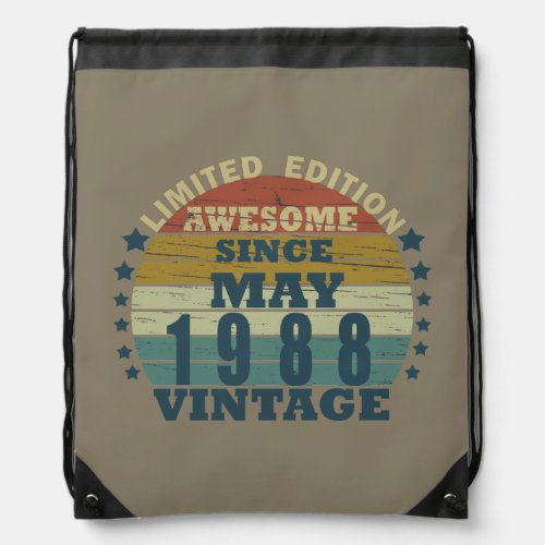 born in may 1988 vintage birthday drawstring bag
