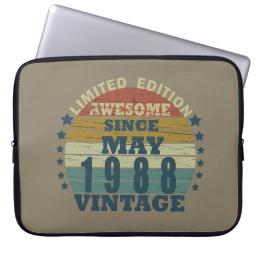 born in may 1988 vintage birthday laptop sleeve