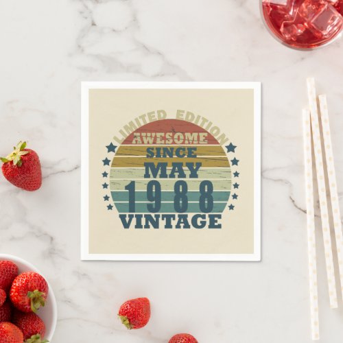 born in may 1988 vintage birthday napkins