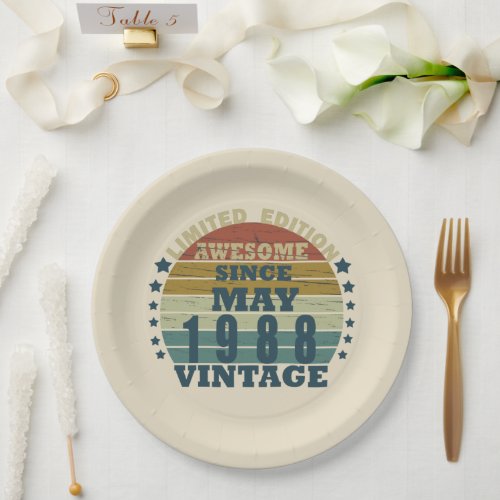 born in may 1988 vintage birthday paper plates