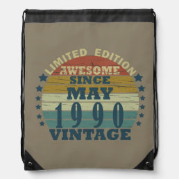 born in may 1990 vintage birthday drawstring bag
