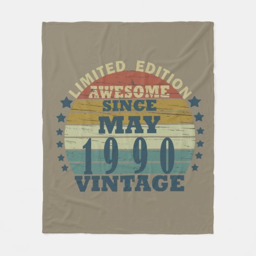 born in may 1990 vintage birthday fleece blanket