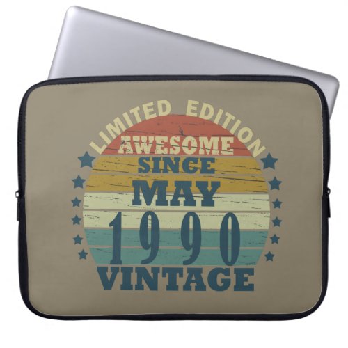 born in may 1990 vintage birthday laptop sleeve