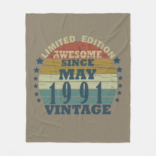 born in may 1991 vintage birthday fleece blanket