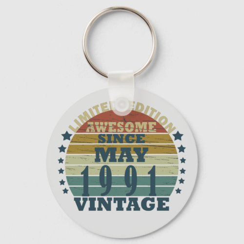 born in may 1991 vintage birthday keychain