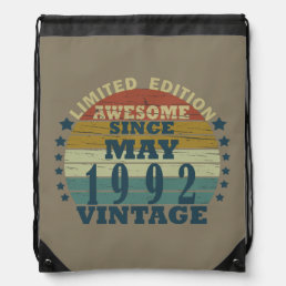 Born in may 1992 vintage birthday drawstring bag