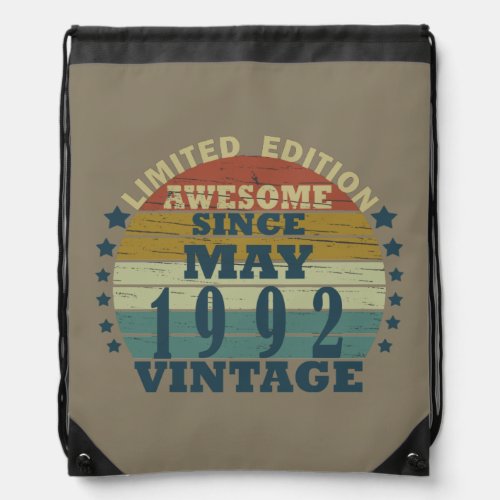 Born in may 1992 vintage birthday drawstring bag