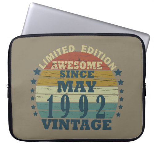 Born in may 1992 vintage birthday laptop sleeve