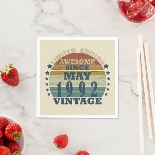 Born in may 1992 vintage birthday napkins