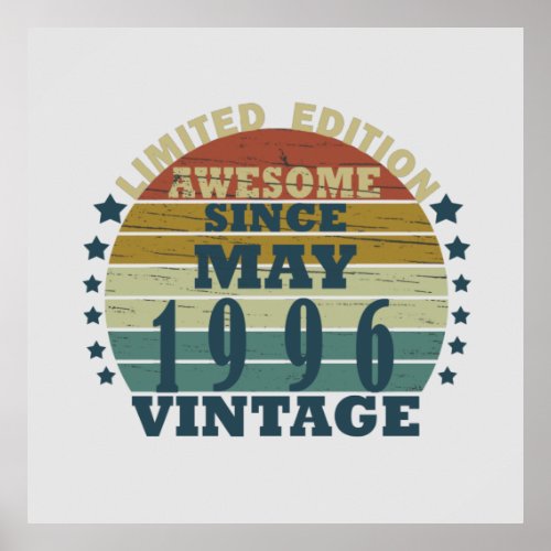 Born in may 1996 vintage birthday poster