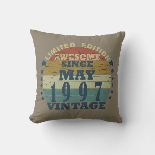 Born in may 1997 vintage birthday throw pillow