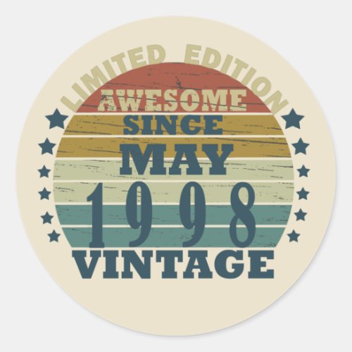 Born in may 1998 vintage birthday classic round sticker