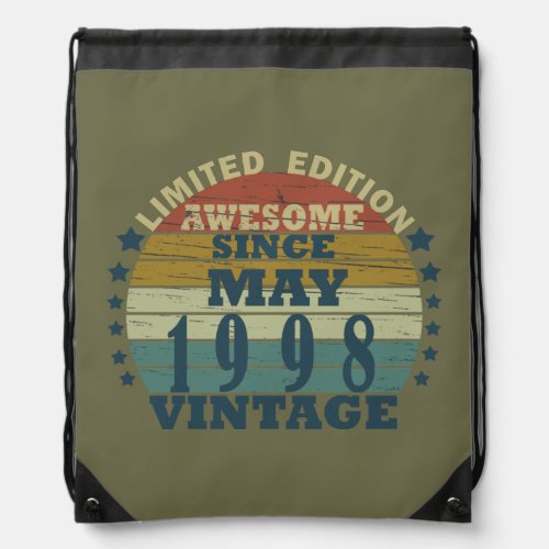 Born in may 1998 vintage birthday drawstring bag