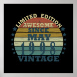Born in may 1998 vintage birthday poster<br><div class="desc">You can add some originality to your wardrobe with this original 1998 vintage sunset retro-looking birthday design with awesome colors and typography font lettering, is a great gift idea for men, women, husband, wife girlfriend, and a boyfriend who will love this one-of-a-kind artwork. The best amazing and funny holiday present...</div>