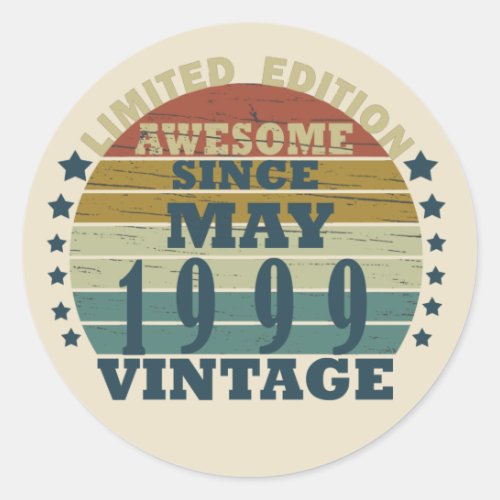 Born in may 1999 vintage birthday classic round sticker