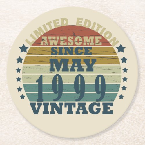 Born in may 1999 vintage birthday round paper coaster