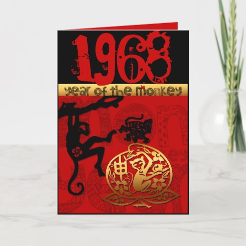 Born in Monkey Year 1968 Chinese astrology Zodiac Card