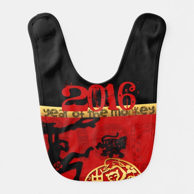 Born in Monkey Year 2016 papercut Baby Bib (Front)